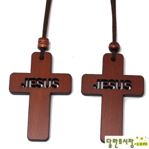 4000 New 원목 JESUS 나무십자가 목걸이(大) -선교용, 선물용